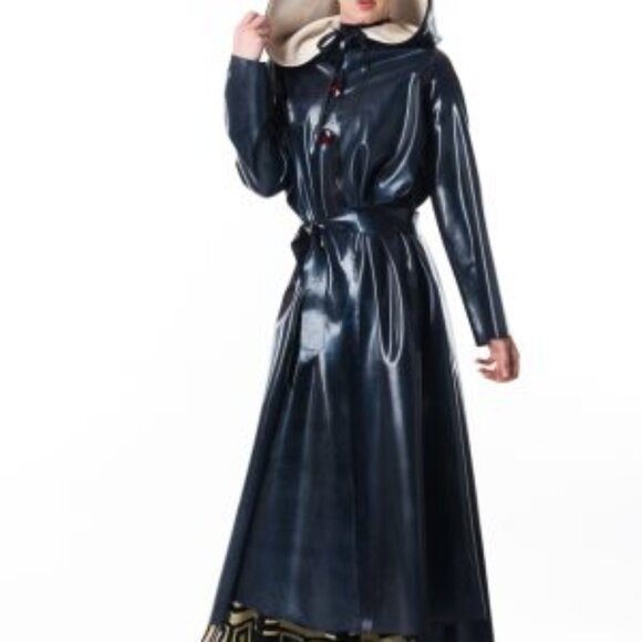 REAL LATEX by DAWNAMATRIX- Hooded Opera Coat Sz L - Picture 2 of 9